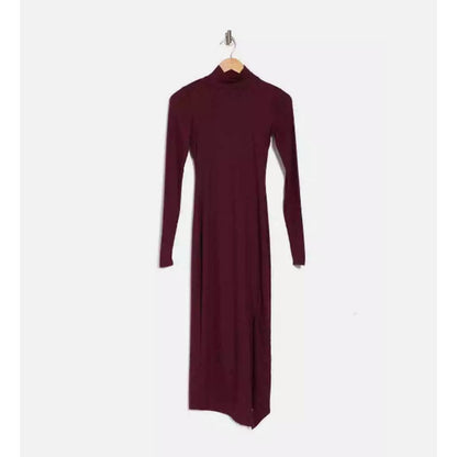 AFRM Dress Malbec Joyce Mock Neck Midi Women Size Large Ribbed Burgundy NEW