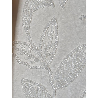 Vintage 90's Carmen Marc Valvo Size 8 SILK blazer clear glass beads leaf Cream