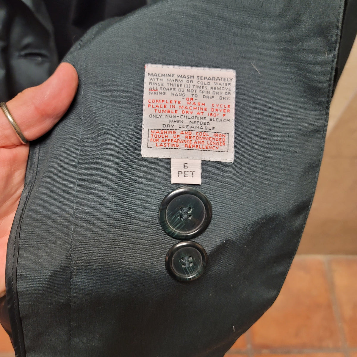 London Fog GREEN Long Trench Coat Size 6 Petite Lined Buttons Zipper Jacket VTG.