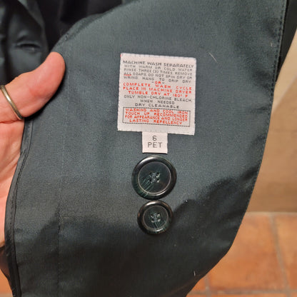 London Fog GREEN Long Trench Coat Size 6 Petite Lined Buttons Zipper Jacket VTG.