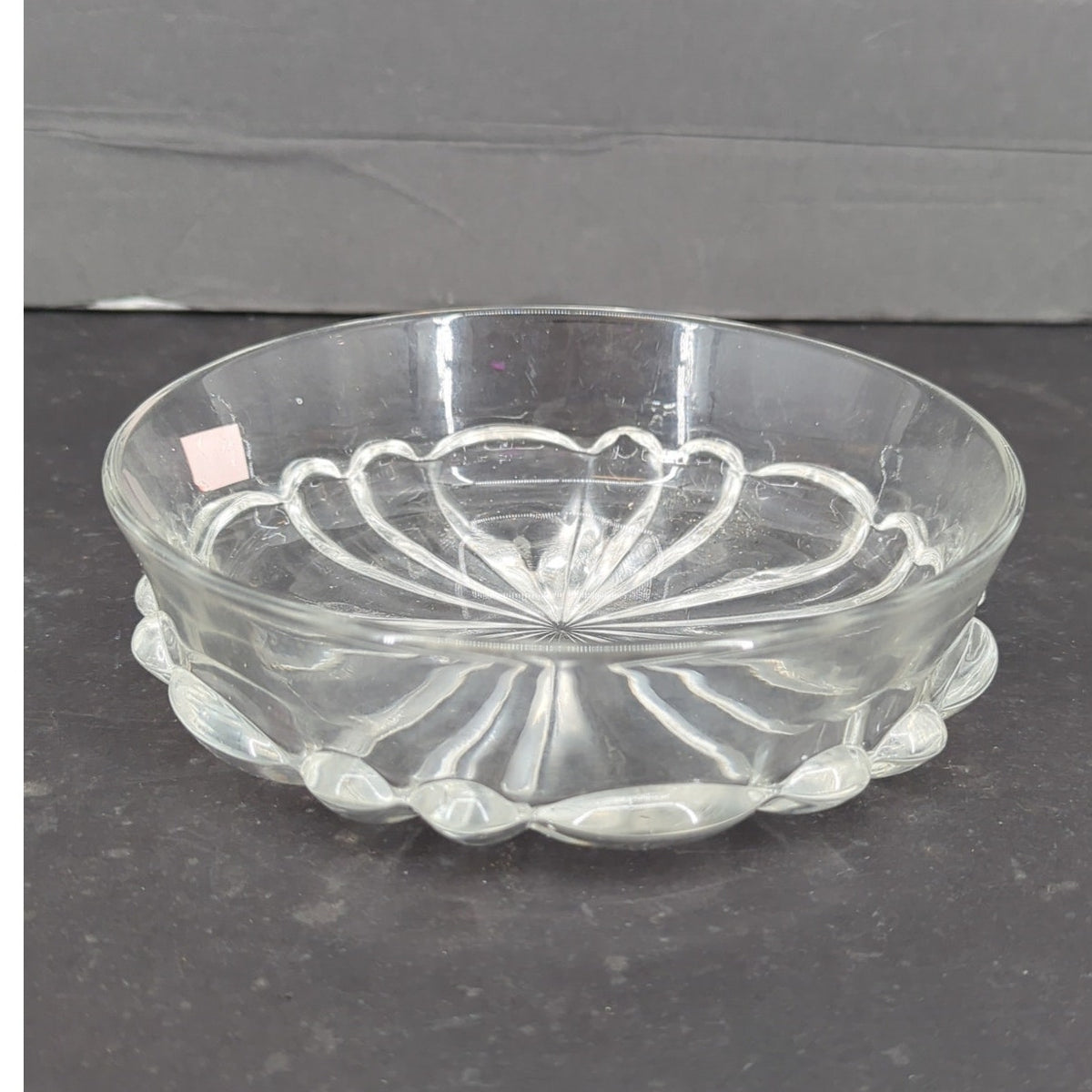 Vintage Clear Cut Glass Dish Sunburst Starburst Floral Base Bowl Trinket Dish