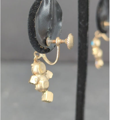 Vintage Gold Tone Aurora Borealis AB Rhinestone Dangle Drop Screw Back Earrings