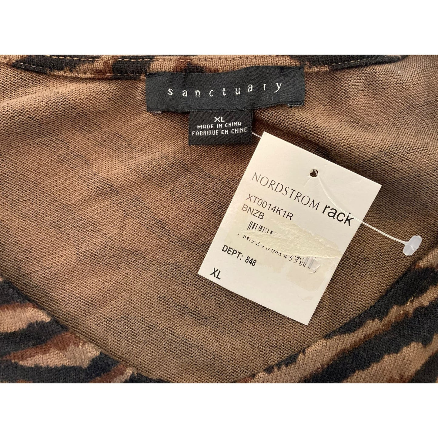 Sanctuary V-Neck Pocket Pullover Sweater Top XL/Extra Large in Tiger Stripe NWT