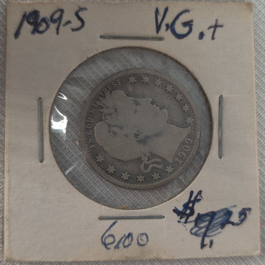 1909-S Barber Silver Half Dollar - Vintage San Francisco Mint US Coin - VG+