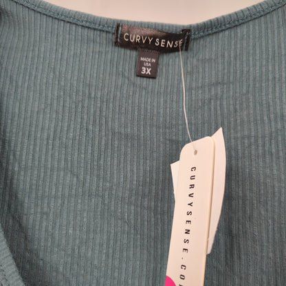 Curvy Sense Teal Green Ribbed Ruched Drawstring Crop Top Size 3X NWT