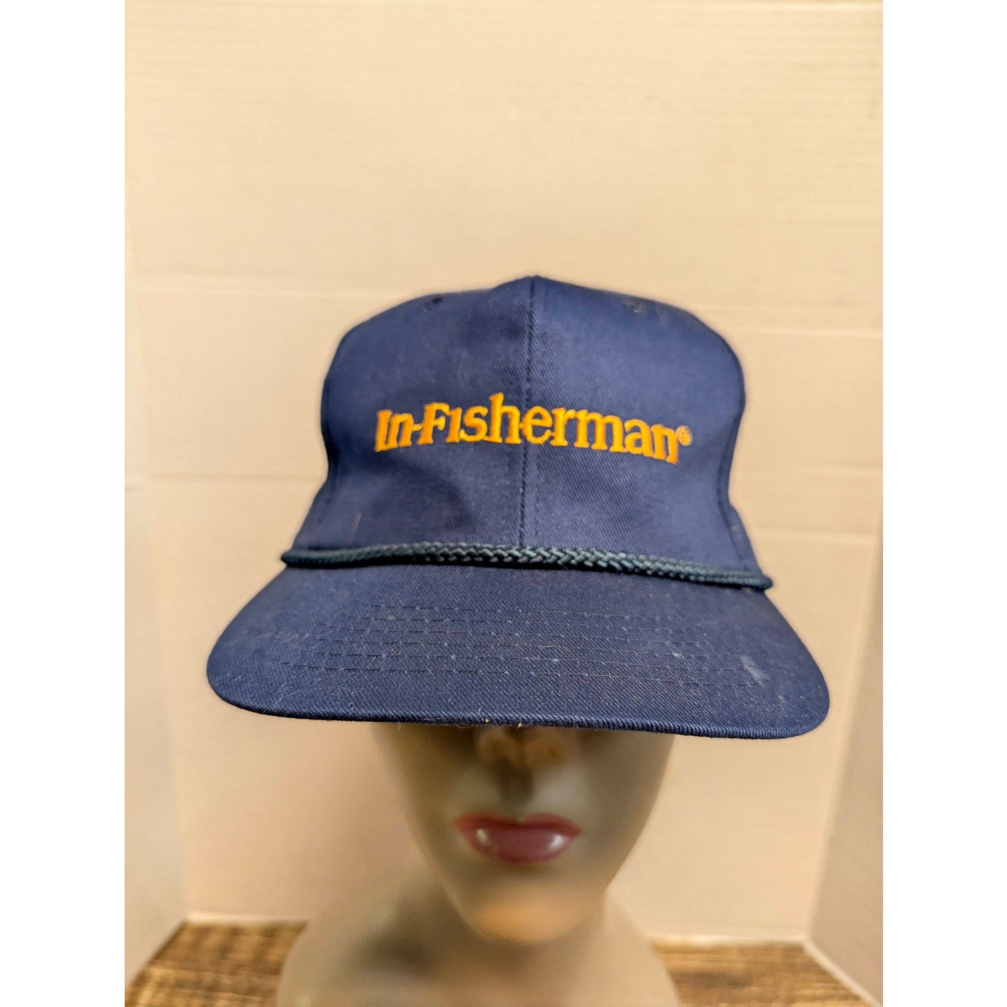 Vintage Mid-Century In-Fisherman Blue Snapback Baseball Cap Hat Retro Y2K