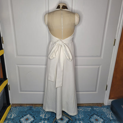 Vintage 60s Polyester Halter Maxi Small White Boho Center Stripe Woven Detail3
