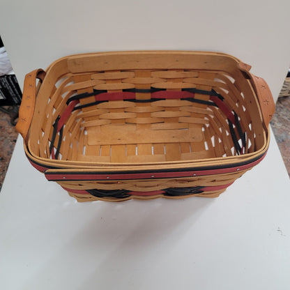 Longaberger basket brown red blue stars handles oblong double handle 11"