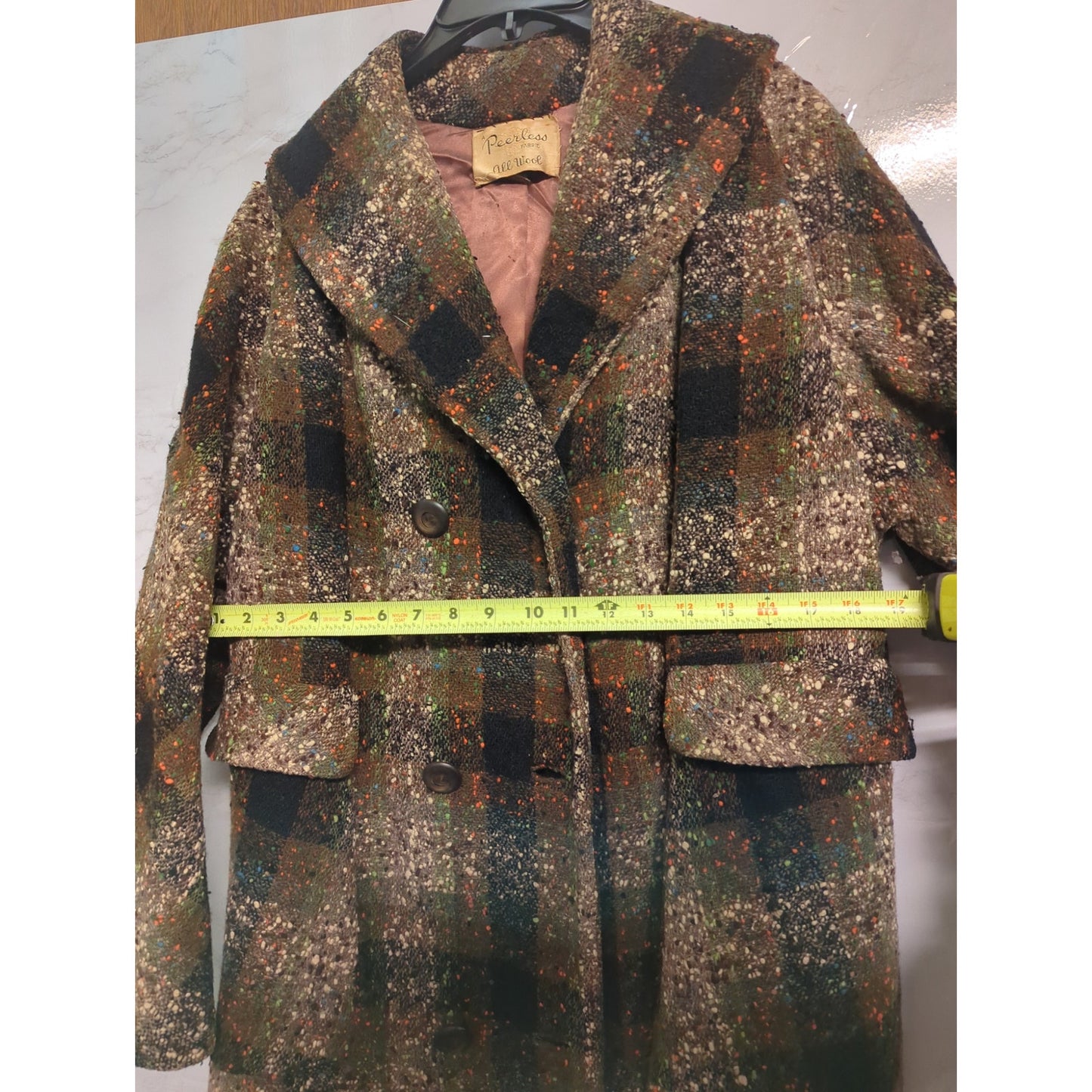 Vintage 1960s Wool Longline Coat nubby tweed texture X-Large Statement
