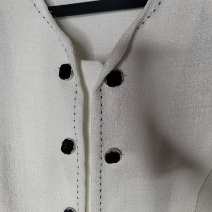 Leslie Fay Vintage White Short Sleeve Button Up Scallop hem Top Shoulder Pads 16