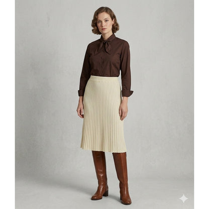 Vintage Cream Ribbed Knit Midi Pencil Skirt 10 Coastal Grandmother Minimalist