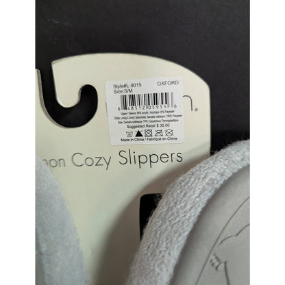 Lemon Cozy Slippers Memory Foam Sherpa Trim Grey Knit Slide NWT Small/MEDIUM