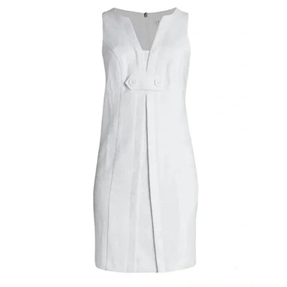 TRINA TURK Classic White Shift Mini Dress Size 2 Summer NEW Textured VNeck