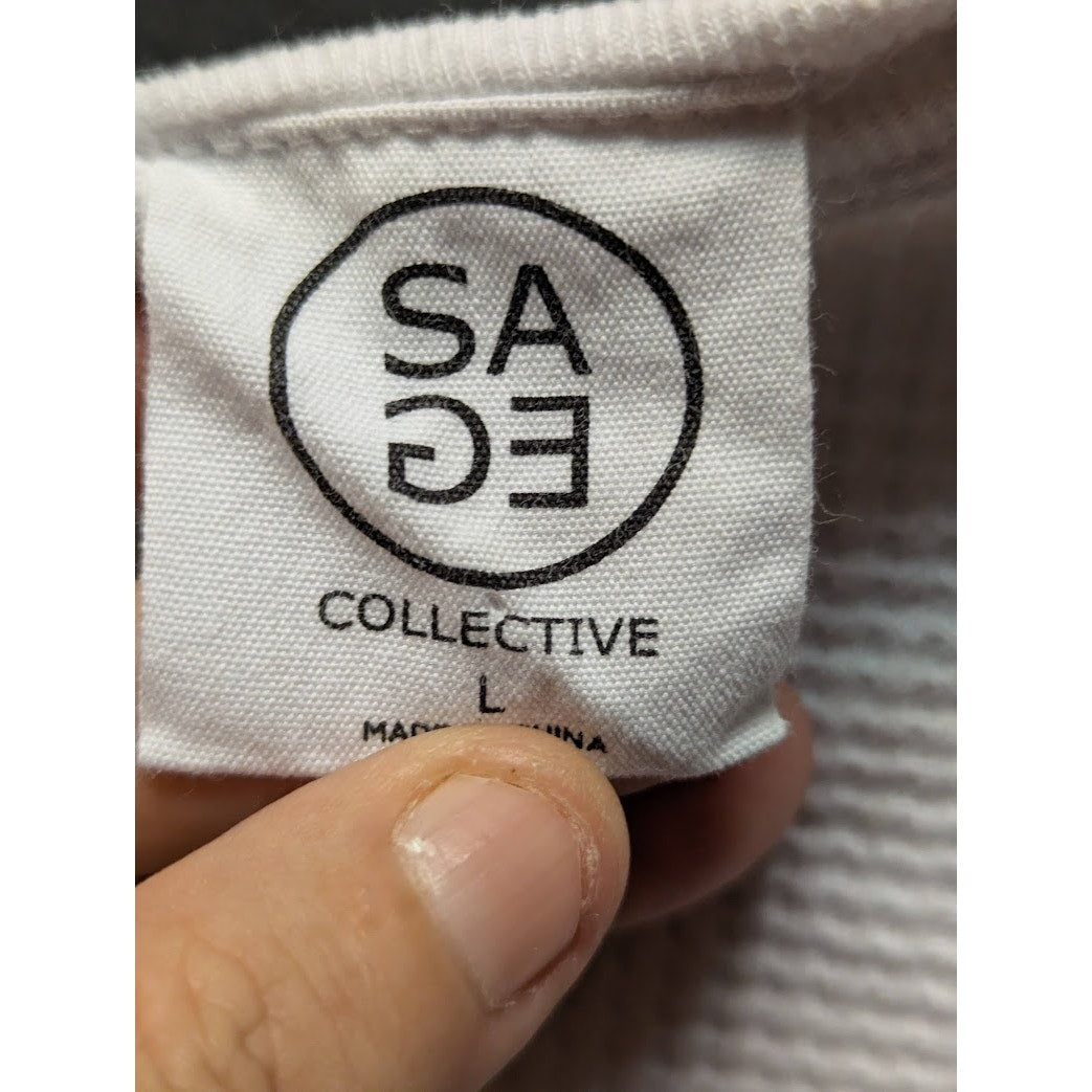 Sage Collective Size Large waffle thermal top shirt Tee long sleeve Vneck white