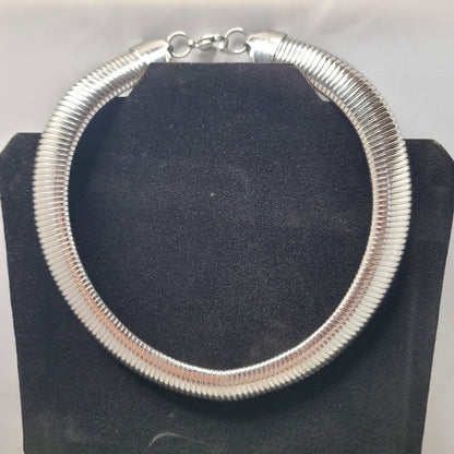 Silver Tone Textured Collar Necklace Choker Statement 1980's