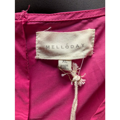 MELLODAY Fushia Pink Poplin Cotton Belted Tie Dress XL Flutter Sleeve Nordstrom