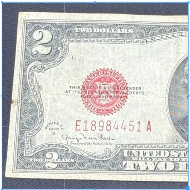 Paper Currency Bank Note USA Paper Money $2 Series 1928 G Red Seal Clark Snyder