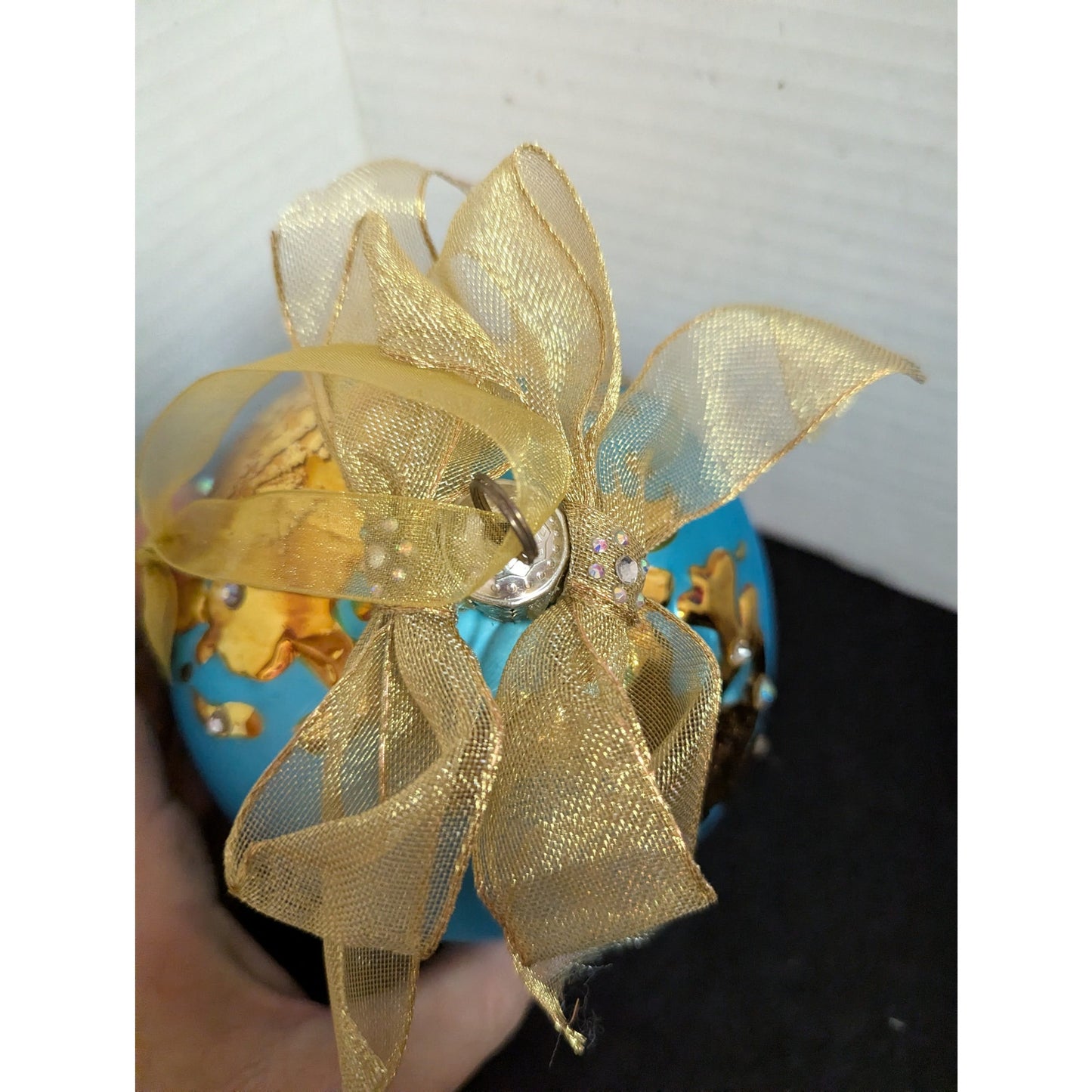Vintage 2011 Peace Globe Glass Christmas Ornament Gold Foil World Map Satin Box