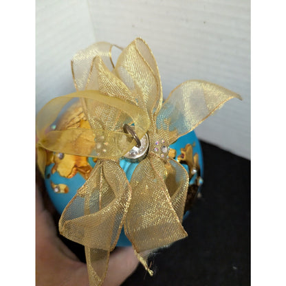 Vintage 2011 Peace Globe Glass Christmas Ornament Gold Foil World Map Satin Box