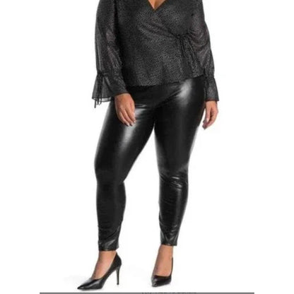 Fourteenth Place Size 4X women's plus Faux Leather Ankle Pants Black Stretch NEW