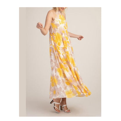 Trina Turk Banded High Neck Sunglasses Dress NEW Size 8 tier Flounce Midi Floral