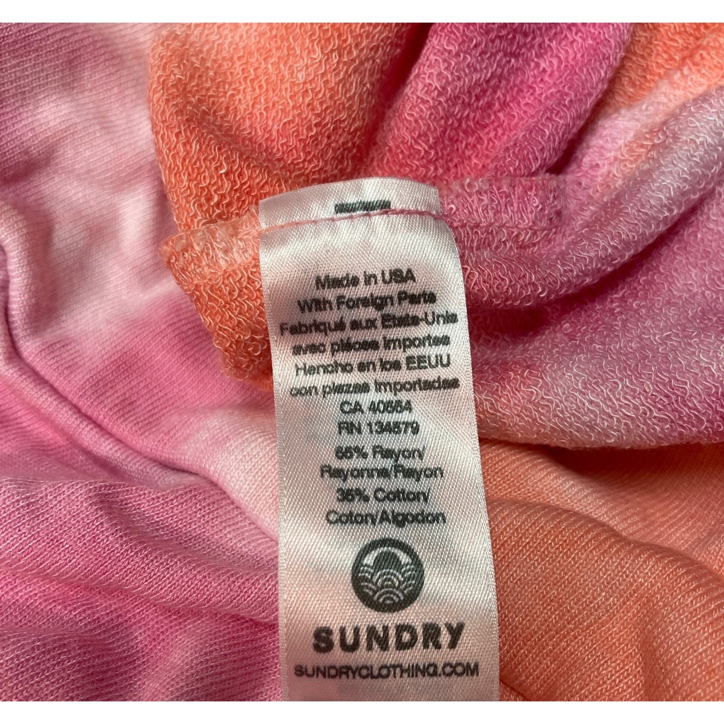 Sundry Womens Sweatshirt Size SMALL Pink Apricot Tie Dye NEW Raglan Scoop Neck