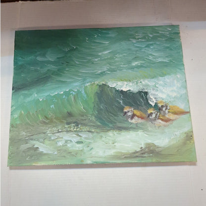 Original Oil Painting on Canvas Shorebirds & Ocean Wave Beach Coastal Decor