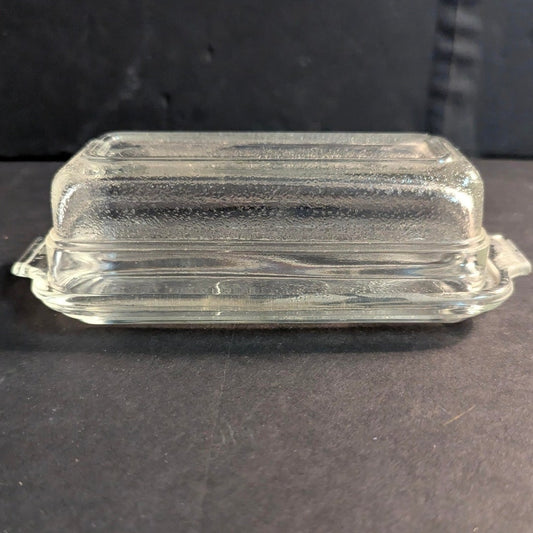 Vintage Clear Glass Covered Butter Dish with Handles Tableware Kitchen Decor
