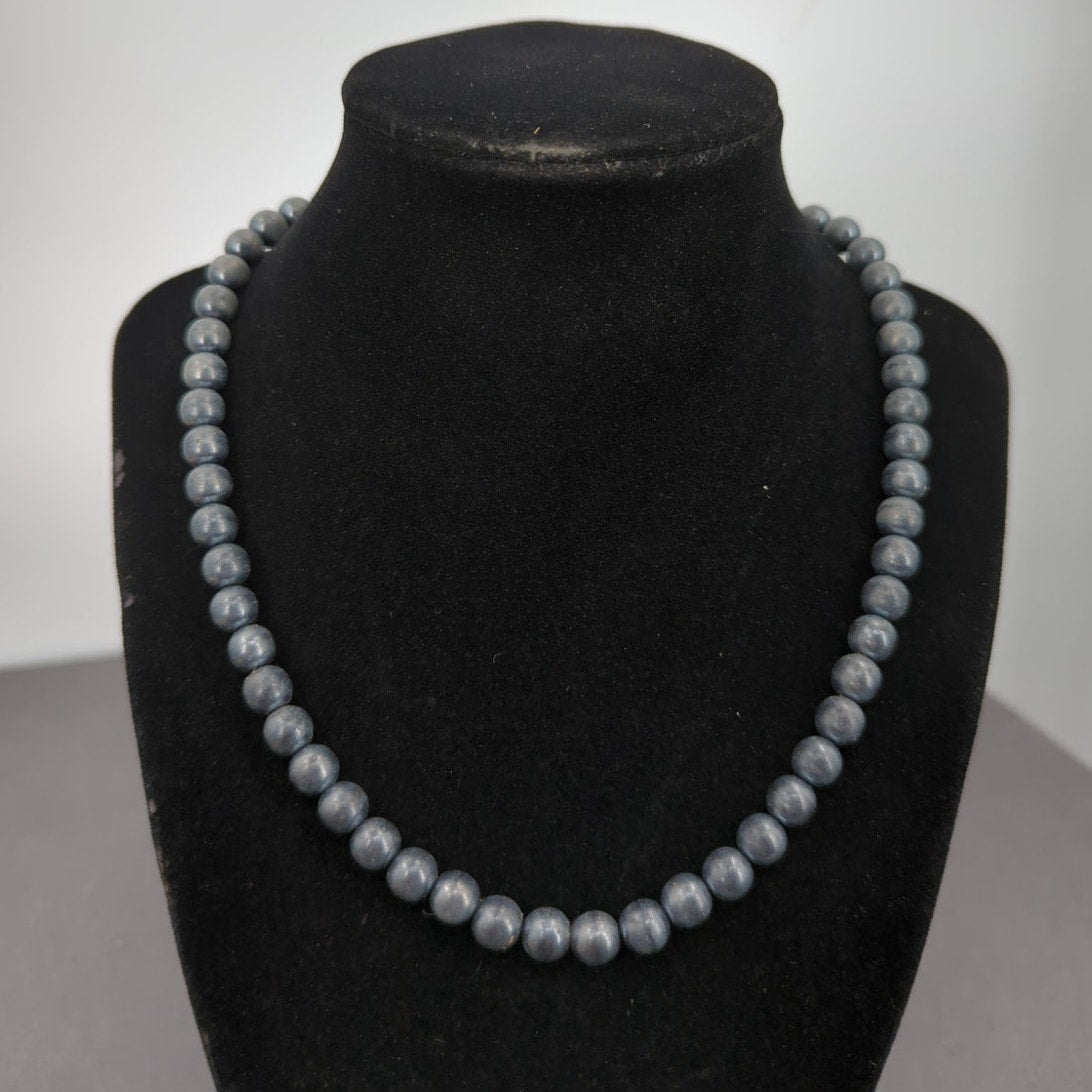 Vintage Gunmetal Grey Faux Pearl Knotted Strand Necklace - 18" beads