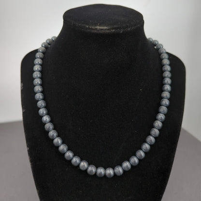 Vintage Gunmetal Grey Faux Pearl Knotted Strand Necklace - 18" beads