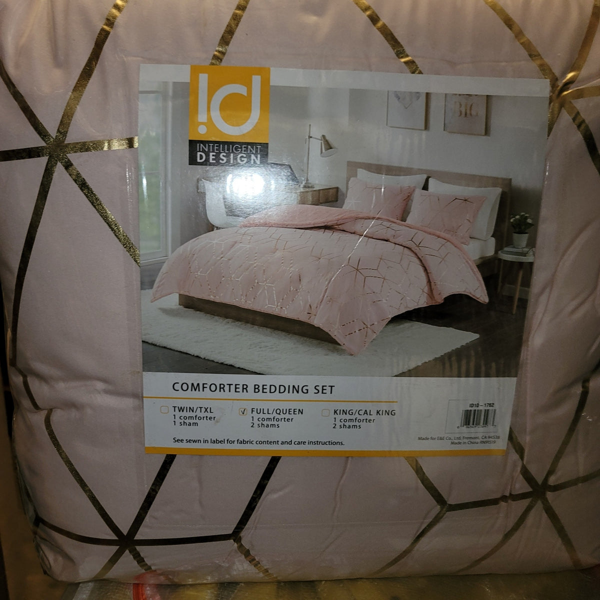 Intelligent Design Khloe Metallic Printed Set QUEEN Pink Gold comforter shams