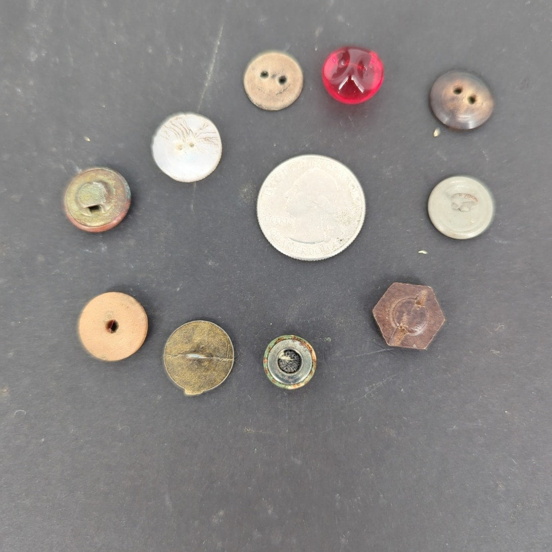 LOT of 10 Antique Vintage Victorian Brass Mixed Materials Buttons ESTATE FIND