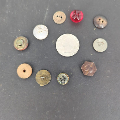 LOT of 10 Antique Vintage Victorian Brass Mixed Materials Buttons ESTATE FIND