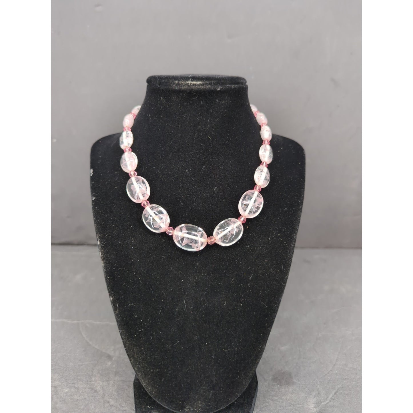 Vintage Light Pink Translucent Oval Bead Necklace Y2K Coquette Mid-Century Style