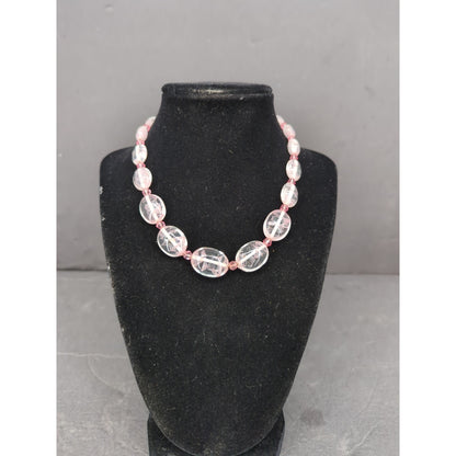 Vintage Light Pink Translucent Oval Bead Necklace Y2K Coquette Mid-Century Style