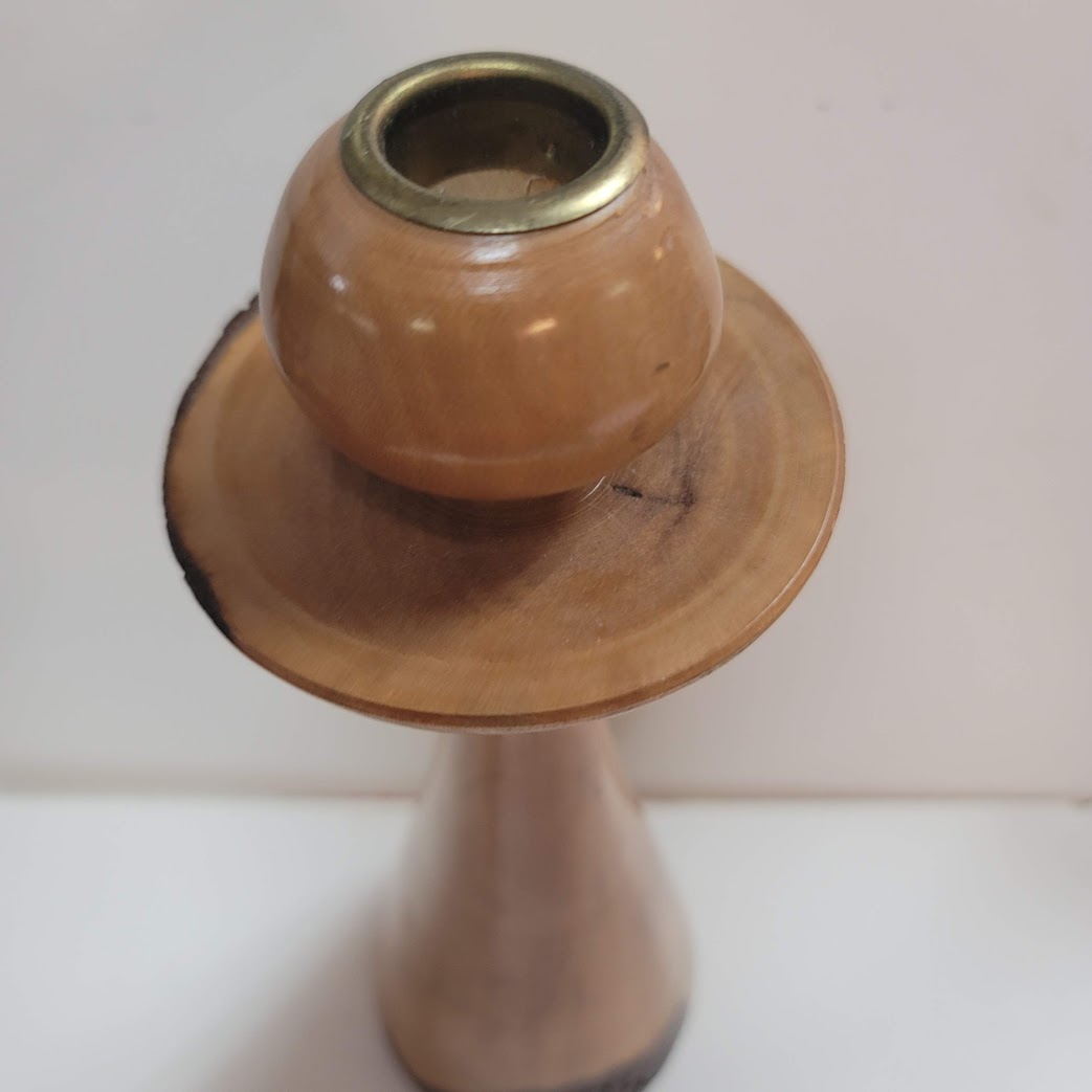 Morris Springer 12" Wood hand turned candle holder pillar live Dogwood edge