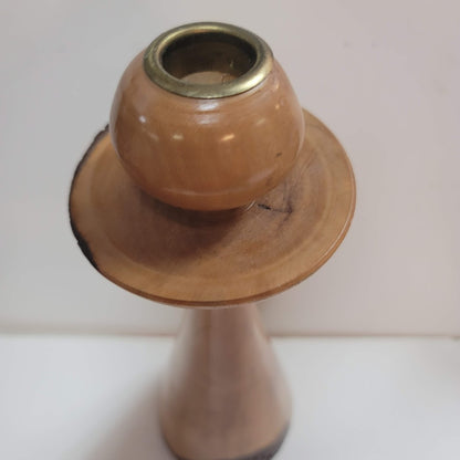 Morris Springer 12" Wood hand turned candle holder pillar live Dogwood edge