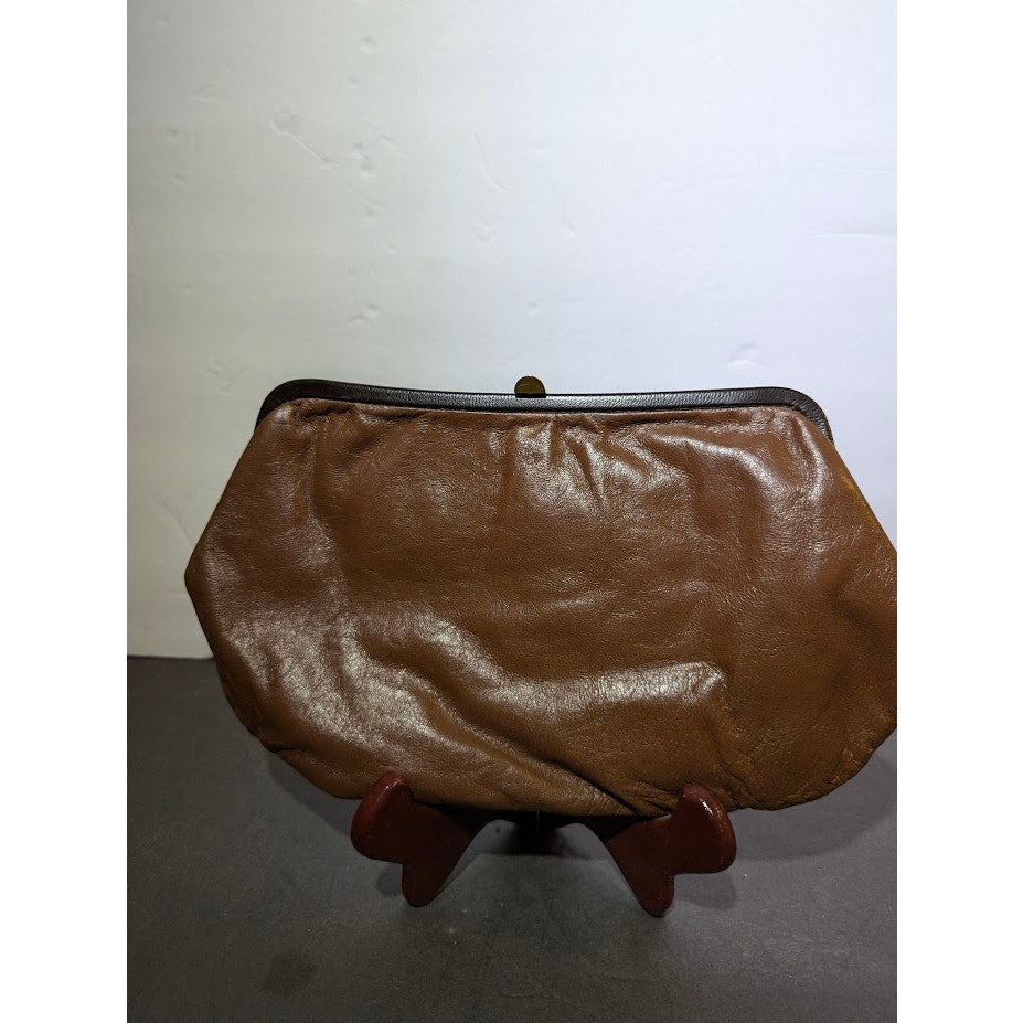 Vintage Italian Brown Leather Frame Clutch Purse MCM Minimalist 11X7 Academia