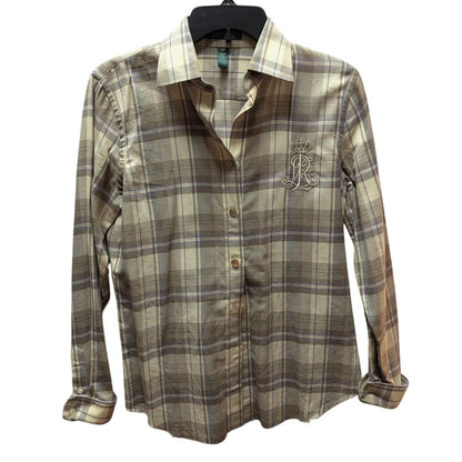 Lauren Ralph Lauren Plaid Button Down Shirt Crest Embroidered Preppy Class Small