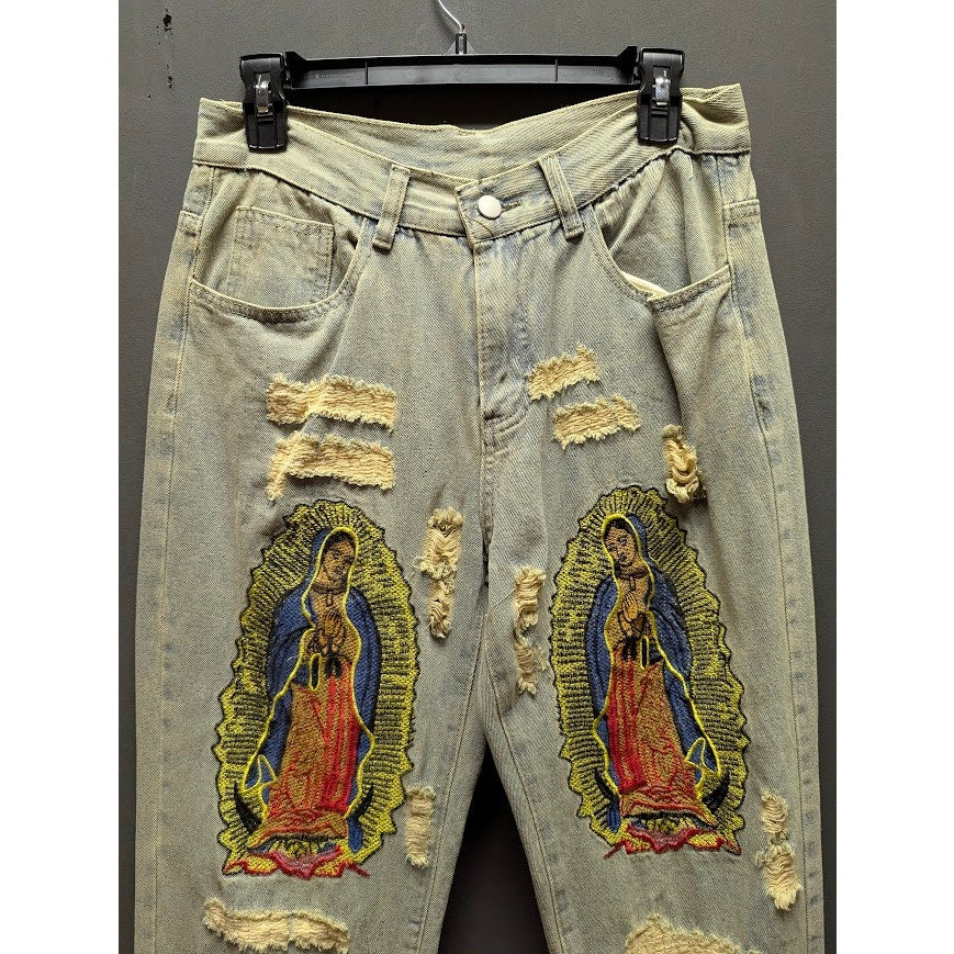 Supermade Retro Jeans Distressed Streetwear 29" x 29" y2K Lady Guadalupe