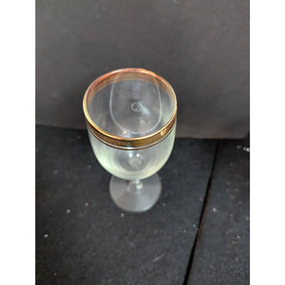 Vintage Mid-Century Gold Rim Crystal Wine Glasses Hollywood Regency Goblets Pair
