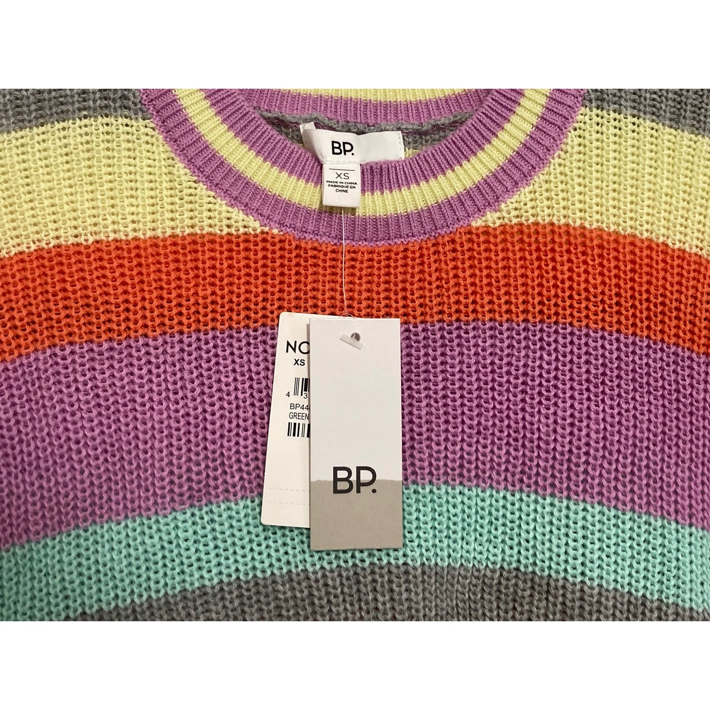 NWT BP. Pullover Crewneck Crop Sweater XS/Extra Small Green Luminary Multistripe
