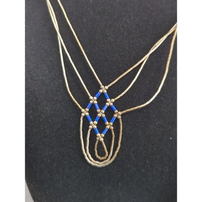 Vintage Liquid Silver MultiStrand Necklace Blue Beaded Southwestern Sterling 18"