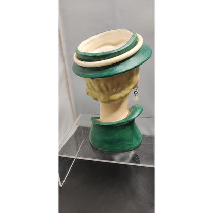 Vintage 1950s Damaged Napco Blonde Lady Head Vase Planter Green Hat Kitsch