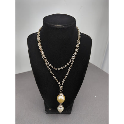 Vintage Fashion Necklace silvertone faux double pearl statement