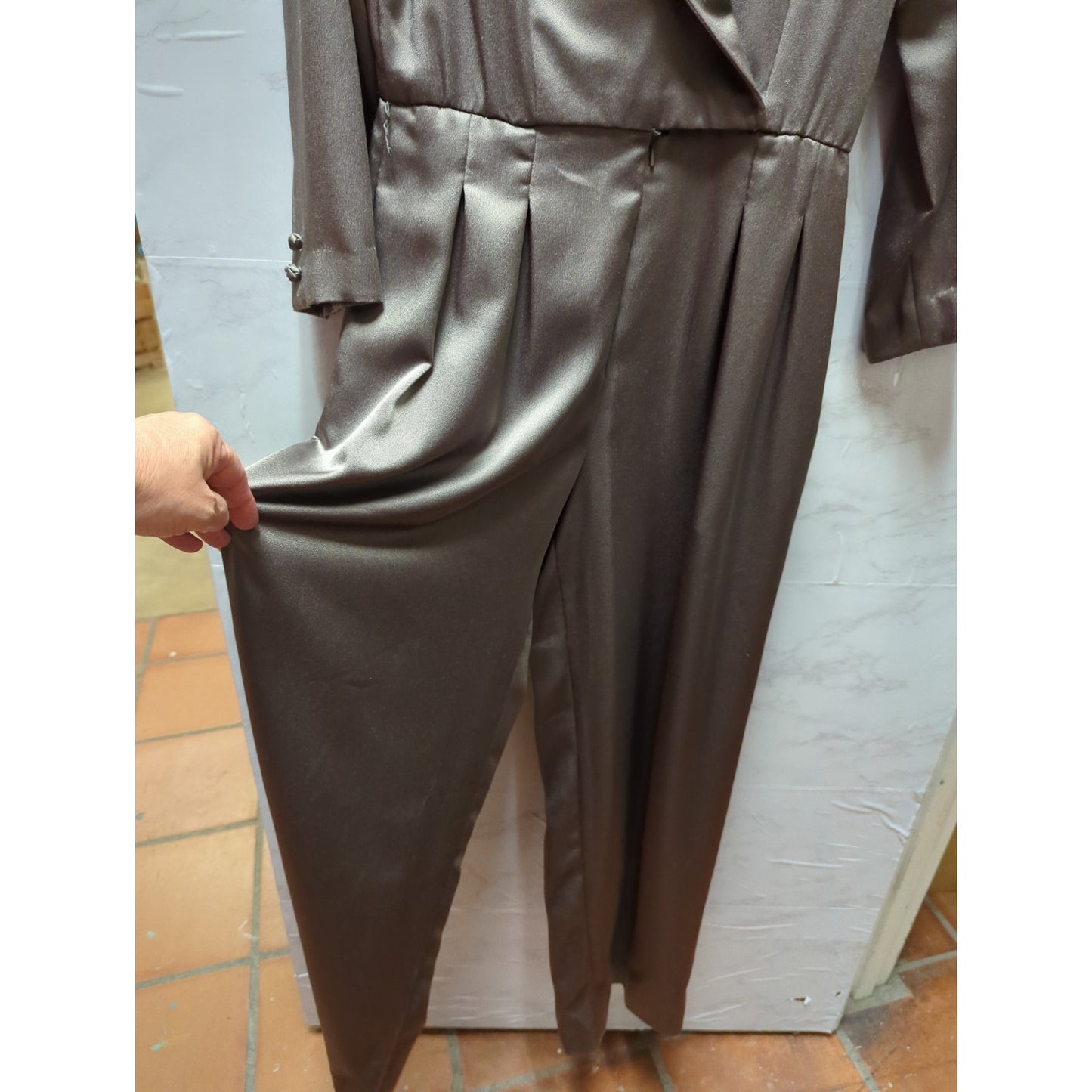 Liz Claiborne Vintage Shimmer Olive Green Jumpsuit Pantsuit Petite 6 Glam 1980s