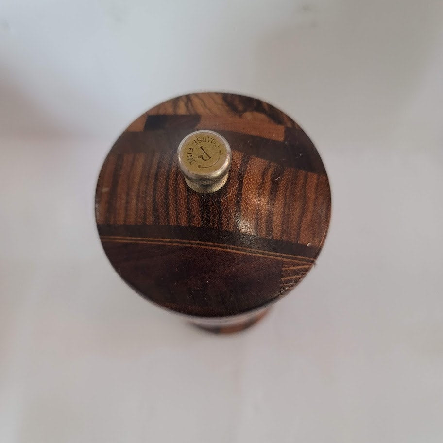 Exotic Marquetry Wood Pepper Grinder top Mill fine/course 8" vintage hand crank