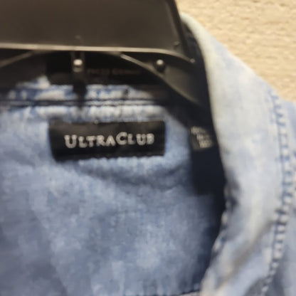 Ultra Club Denim Blue XL 100% Cotton button up well worn Light wash long sleeve