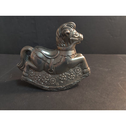 Vintage Metal Rocking Horse Figurine Piggy Bank Missing Stopper