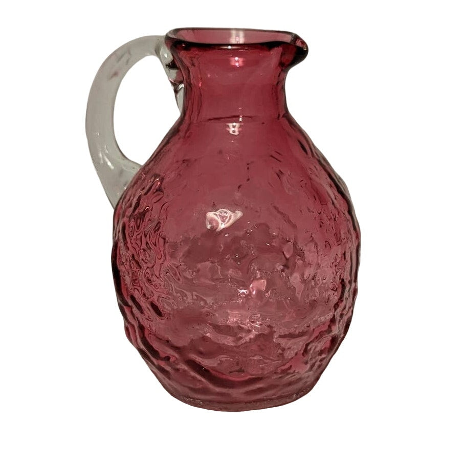 Vintage Pilgrim Cranberry Pebble Glass Miniature Jug Pitcher Clear Handle Pink